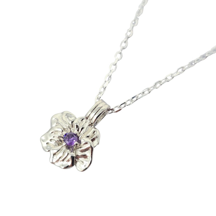 Amethyst February Birthstone Violet Birthflower Sterling Silver Charm Necklace