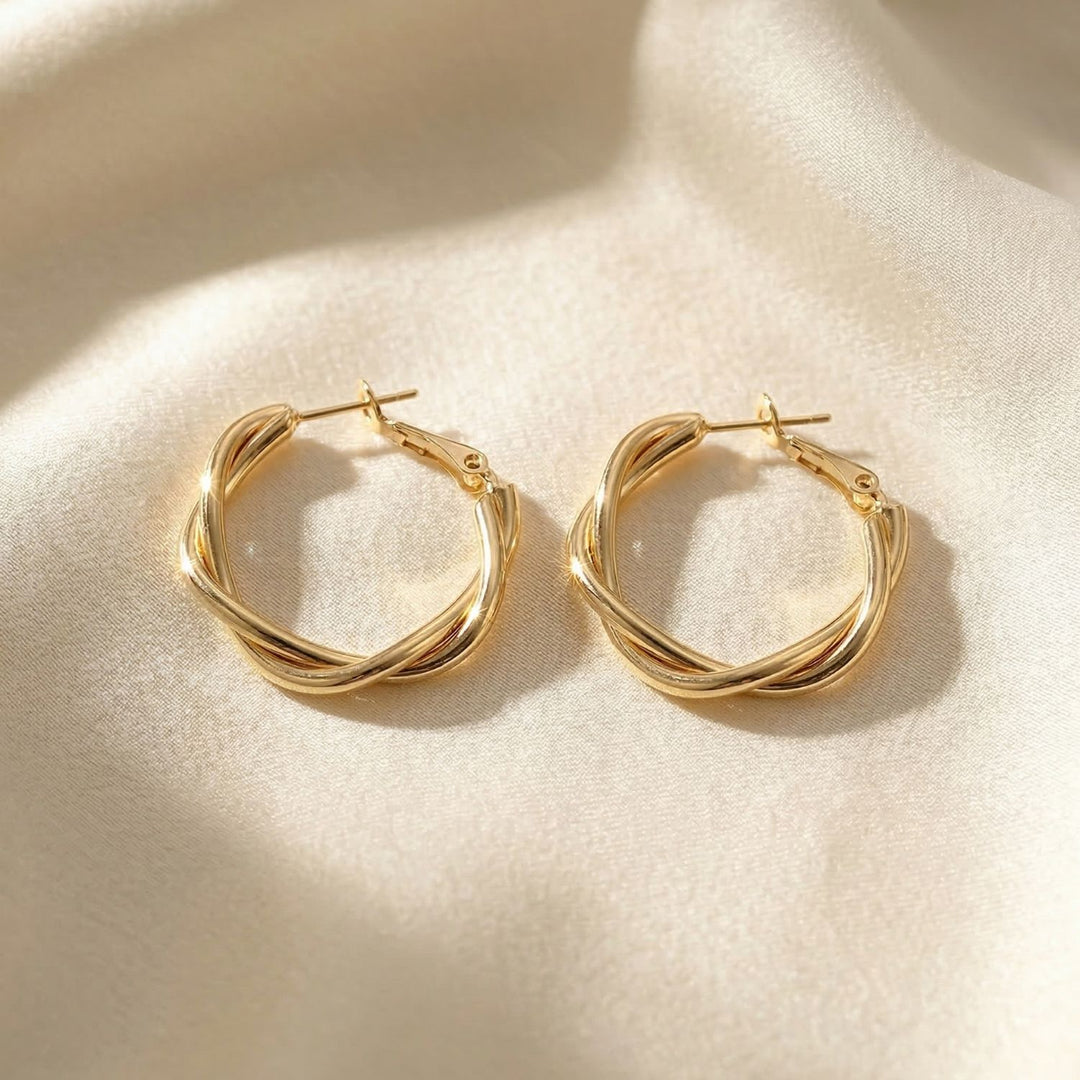 18ct Gold Plated Twisted Hoop Earrings