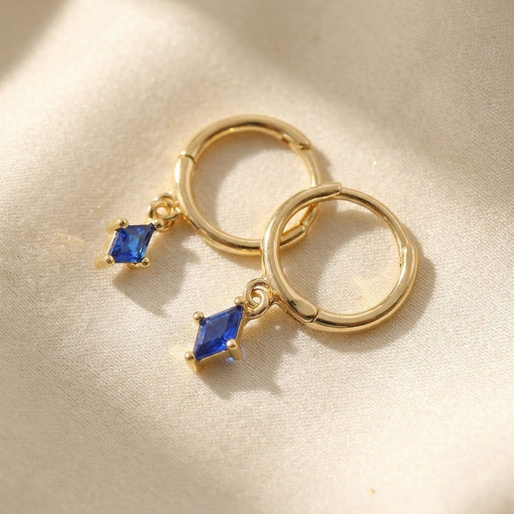 Sapphire September Birthstone Delicate Dangle Hoops