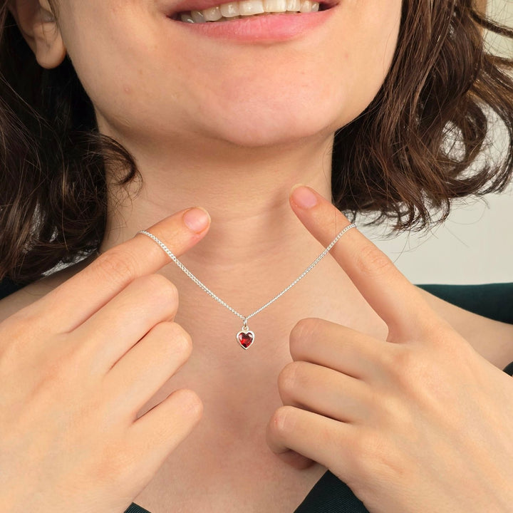 Mini Heart Silver Garnet January Birthstone Necklace