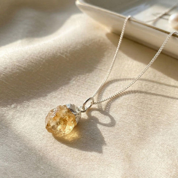 Sterling Silver Raw Citrine November Birthstone Necklace
