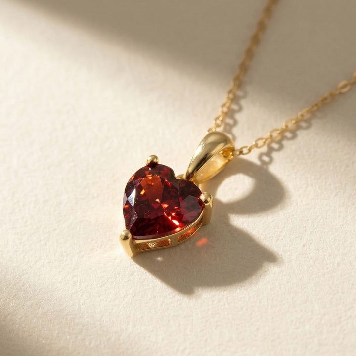 Love Heart Garnet January Birthstone Necklace