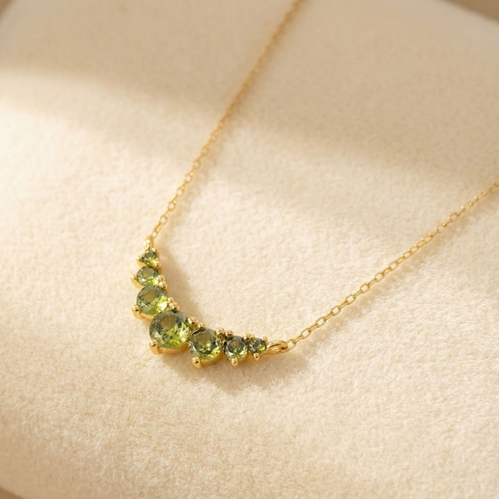 Graduated Round Peridot Stones Gold Plated Necklace