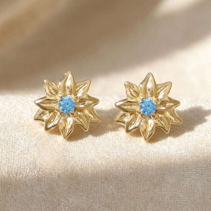 Turquoise December Birthstone Holly Birthflower Gold Plated Stud Earrings