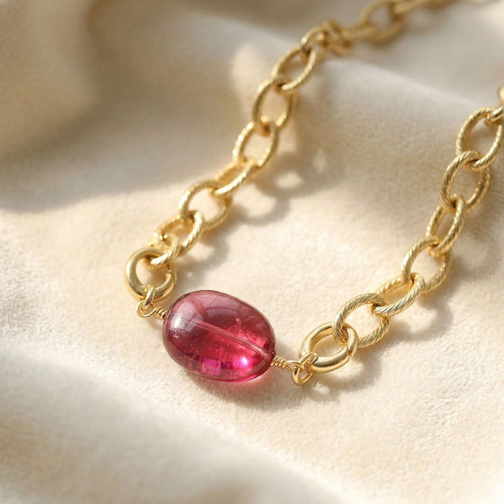 Pink Tourmaline October Birthstone Statement Pendant Necklace