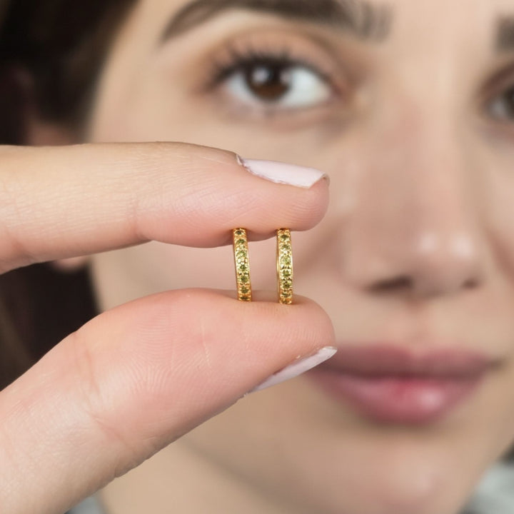 Peridot August Birthstone Small Huggie Hoop Earrings