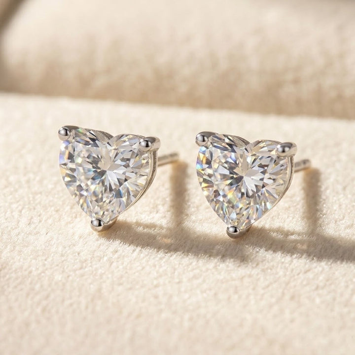 Diamond Heart Sterling Silver Stud Gemstone Earrings