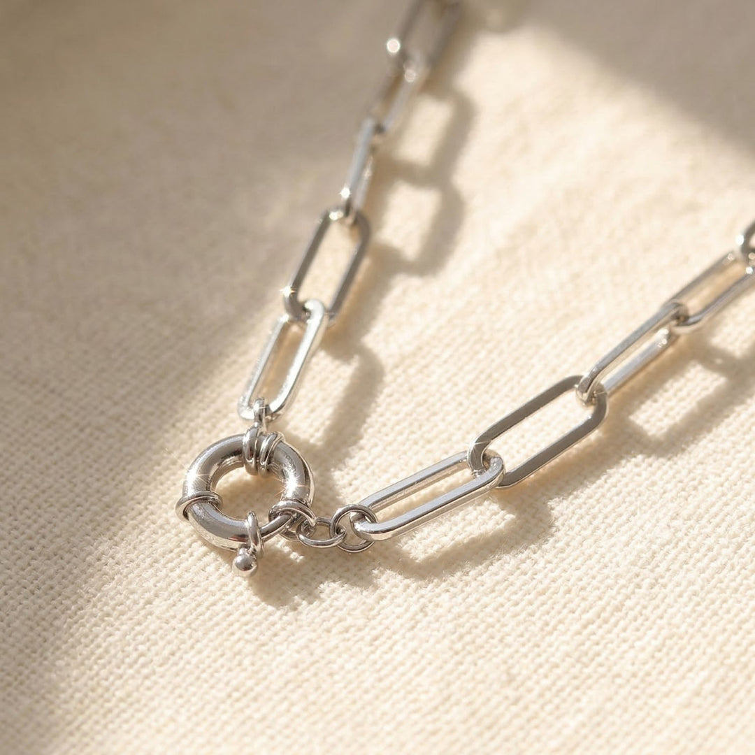 Statement Rhodium Filled Silver Paperclip Link Necklace