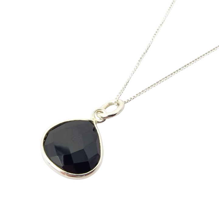 Silver Black Onyx Gemstone Pendant Necklace