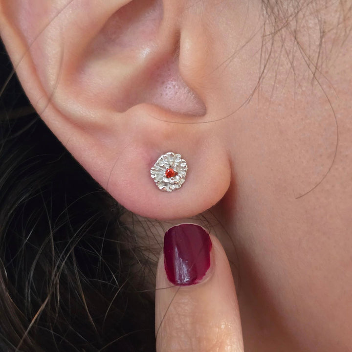 Garnet January Birthstone Carnation Birthflower Sterling Silver Stud Earrings