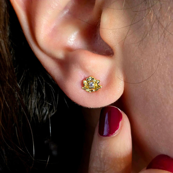 Alexandrite June Birthstone Rose Birthflower Gold Plated Stud Earrings