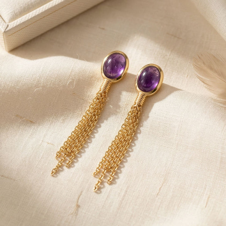 18ct Gold Plated Genuine Purple Amethyst Earrings
