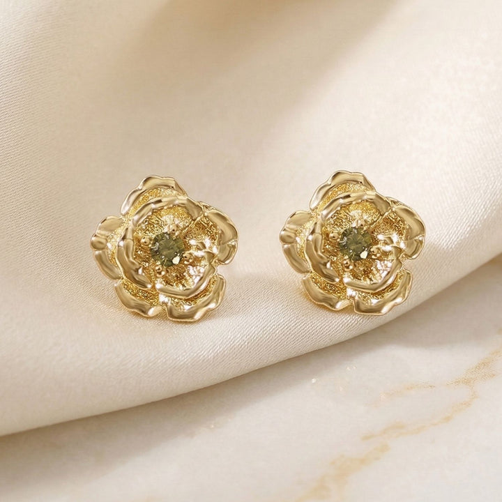 Peridot August Birthstone Poppy Birthflower Gold Plated Stud Earrings