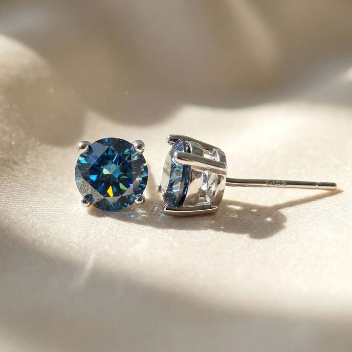 Sapphire Moissanite Crystal Sterling Silver Earrings