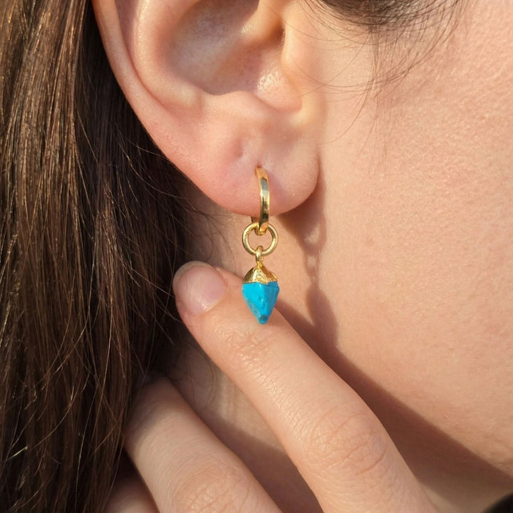 Raw Turquoise December Birthstone Gold Plated Huggies
