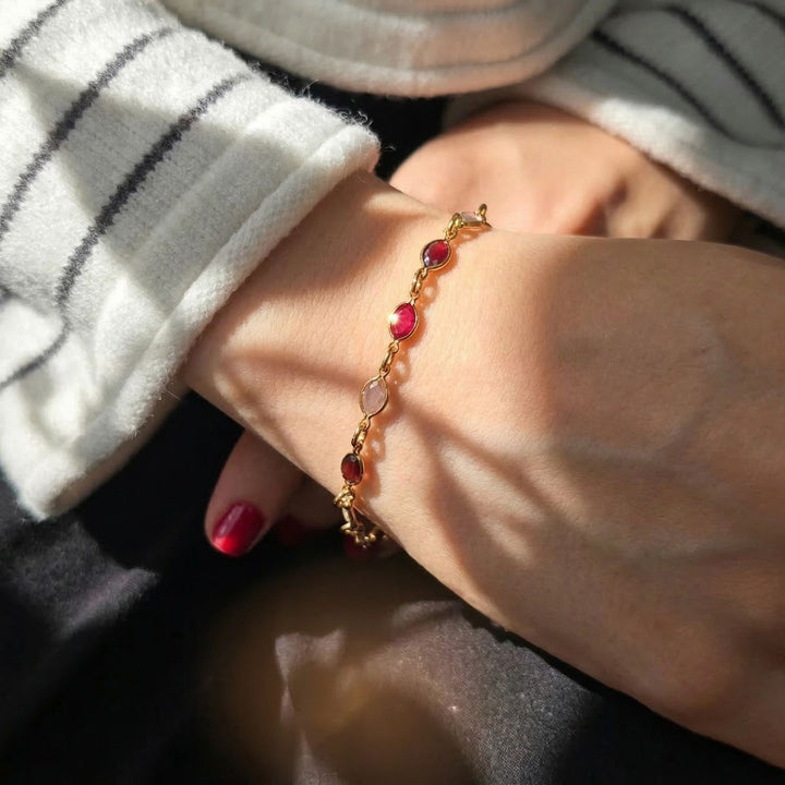 Pink And Purple Multi Gemstone Gold Plated Bracelet