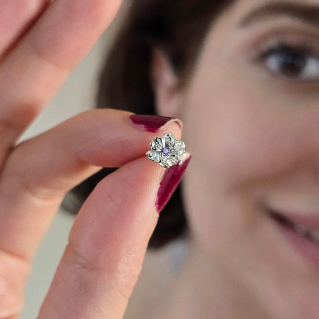 Amethyst February Birthstone Violet Birthflower Sterling Silver Stud Earrings