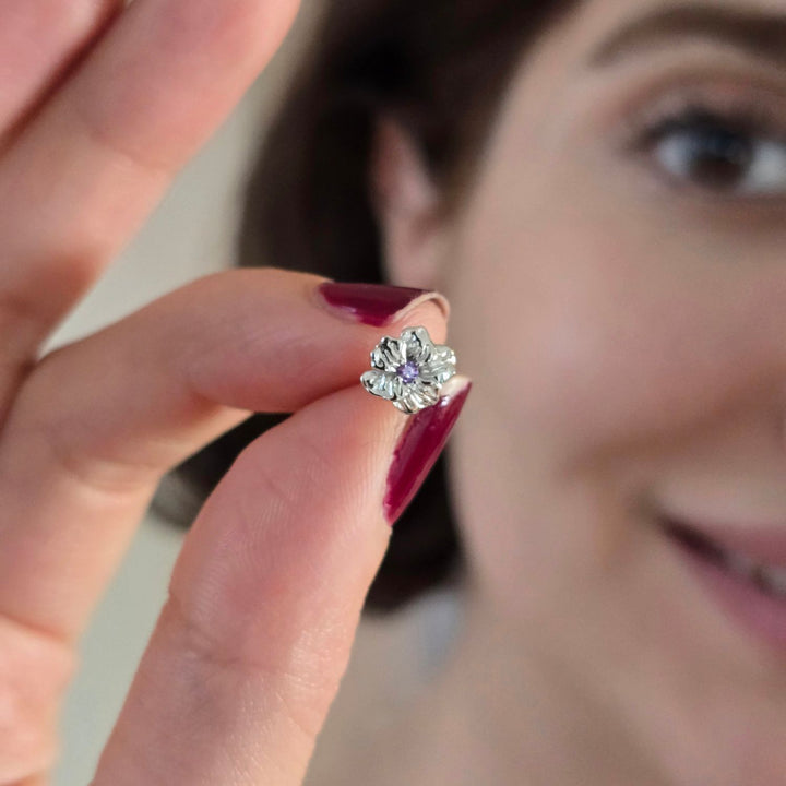 Amethyst February Birthstone Violet Birthflower Sterling Silver Stud Earrings