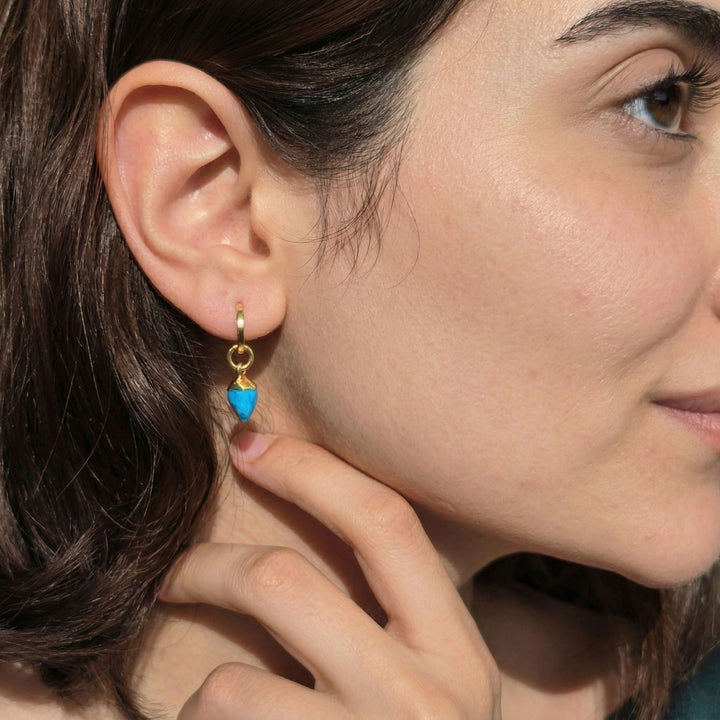 Raw Turquoise December Birthstone Gold Plated Huggies