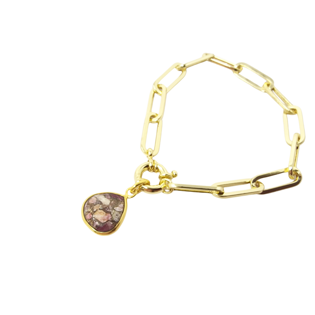 Gold Plated Pink Tourmaline Gemstone Bracelet