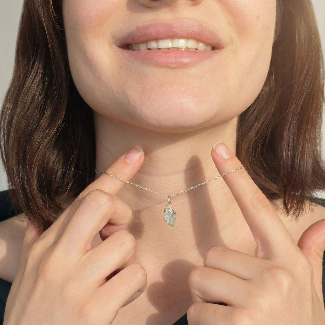 Raw Aquamarine Sterling Silver March Birthstone Necklace