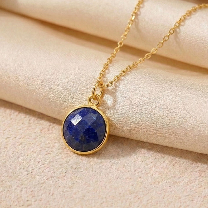Gold Plated Round Blue Sapphire September Birthstone Charm Necklace
