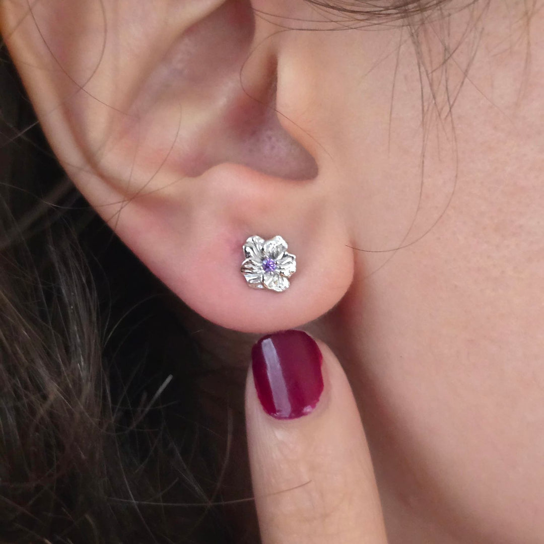 Amethyst February Birthstone Violet Birthflower Sterling Silver Stud Earrings