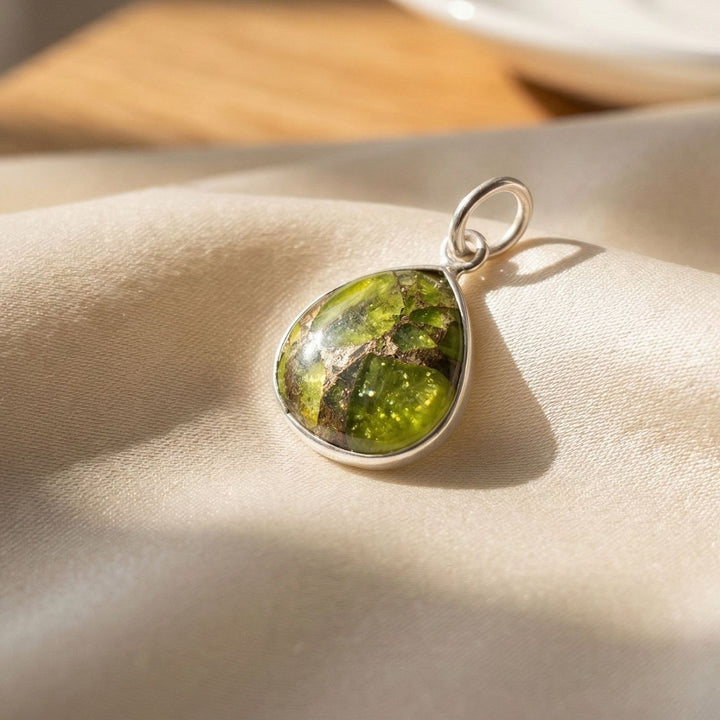 Silver Peridot August Birthstone Heart Charm Pendant