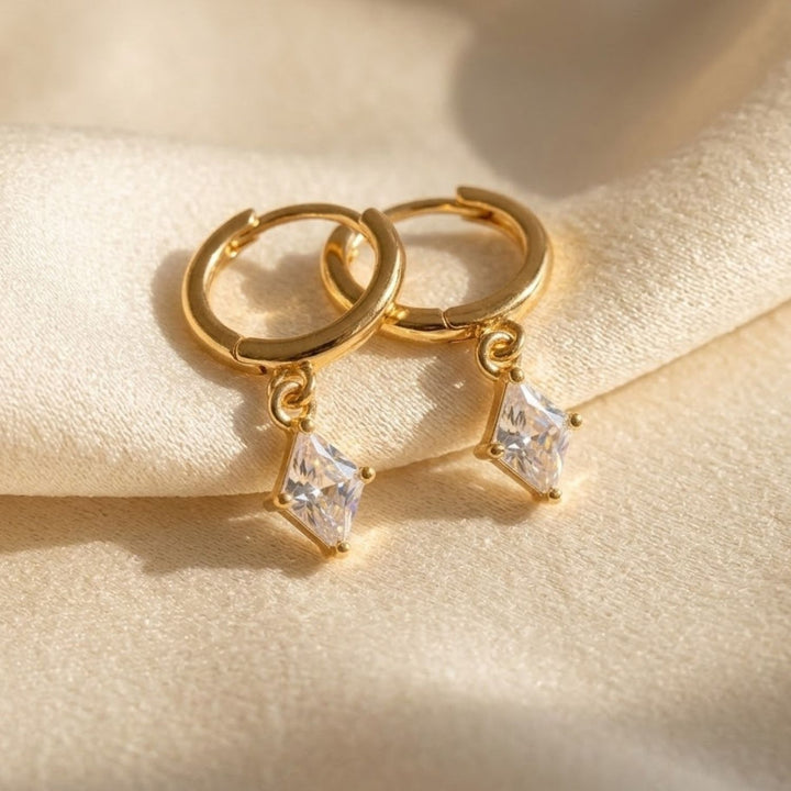 Delicate Dangle Diamond April Birthstone Hoop Earrings