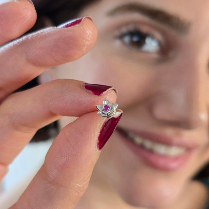 Ruby July Birthstone Larkspur Birthflower Sterling Silver Stud Earrings