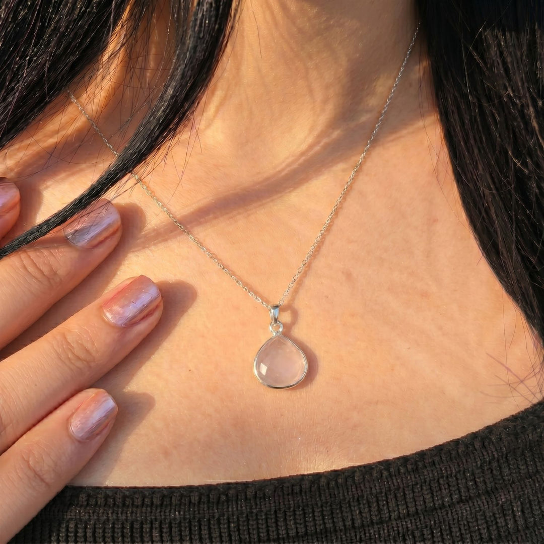 Sterling Silver Rose Quartz October Birthstone Pendant Necklace