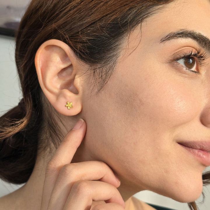 Dainty Mini Tiny Flower Stud Gold Plated Earrings