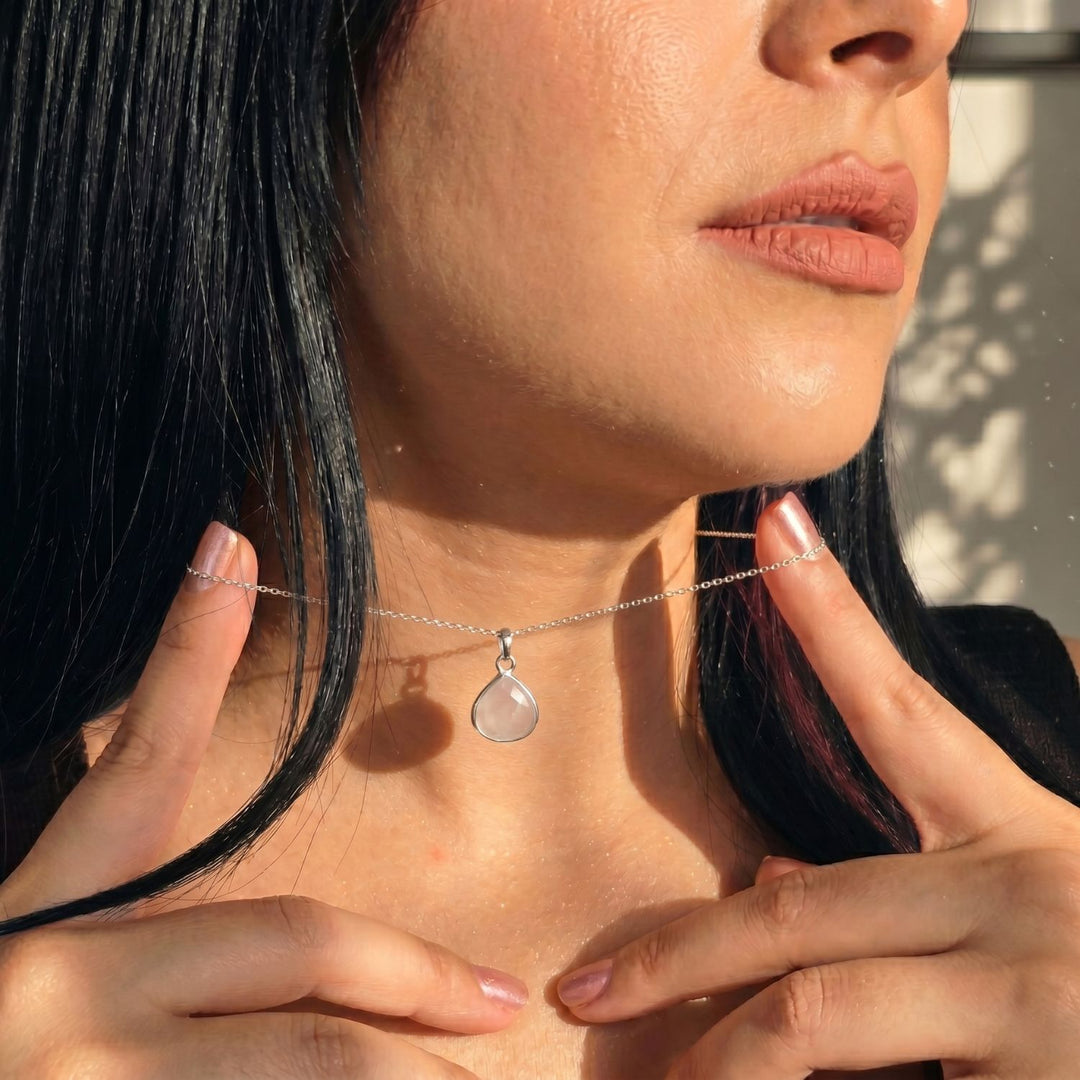Sterling Silver Rose Quartz October Birthstone Pendant Necklace