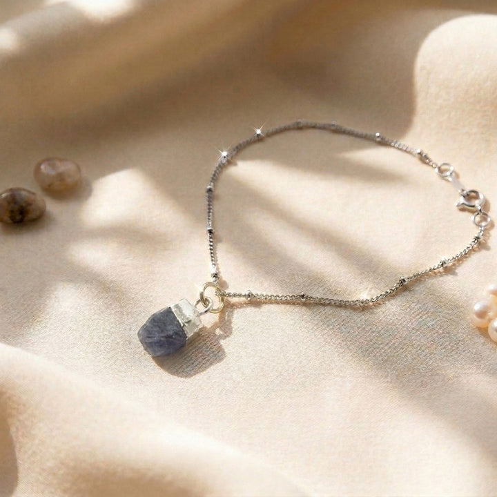 Raw Blue Sapphire Sterling Silver Bracelet