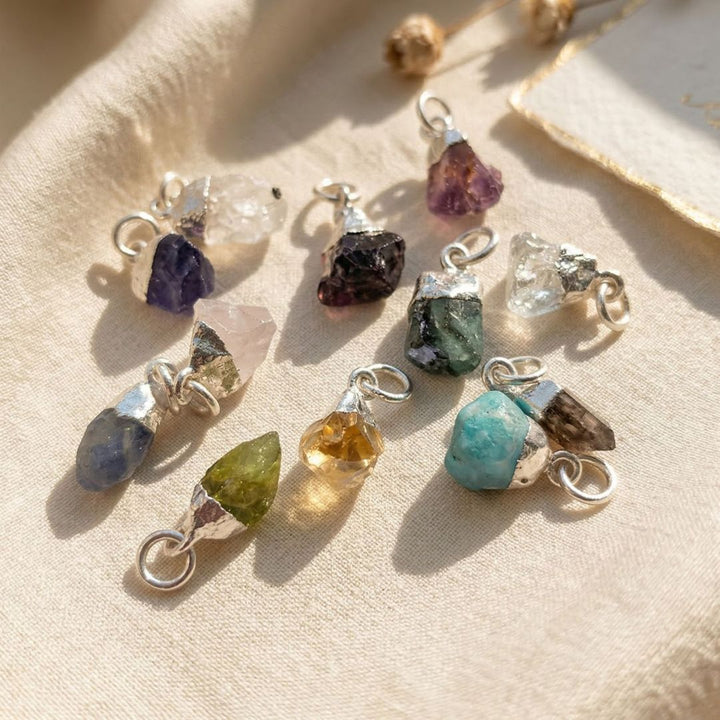 925 Sterling Silver Raw Birthstone Pendant Charms