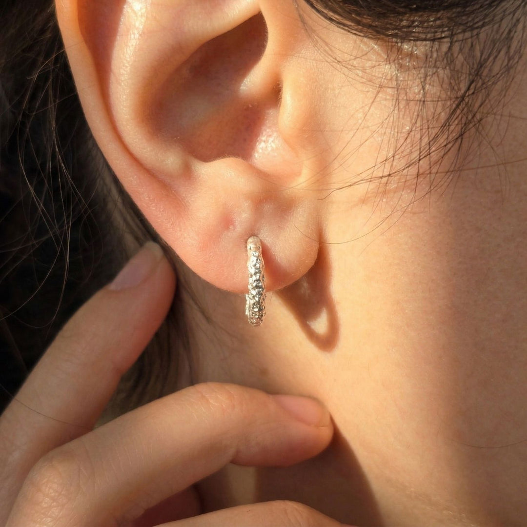 Sterling Silver U-shaped Molten Hinged Huggie Earrings