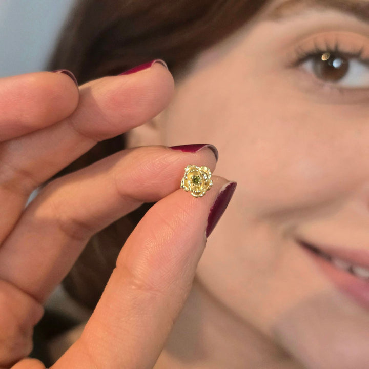 Peridot August Birthstone Poppy Birthflower Gold Plated Stud Earrings