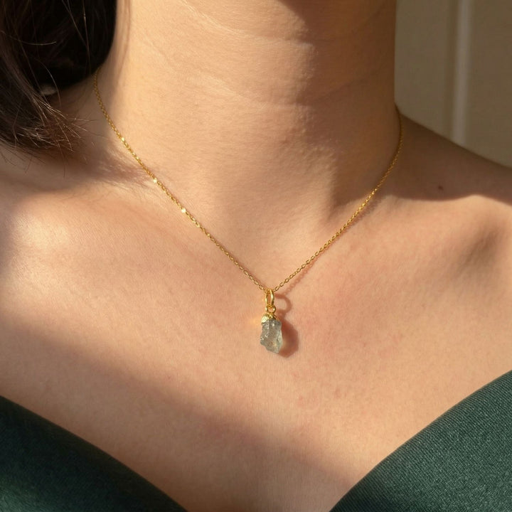 Raw Aquamarine Gold Plated March Birthstone Necklace
