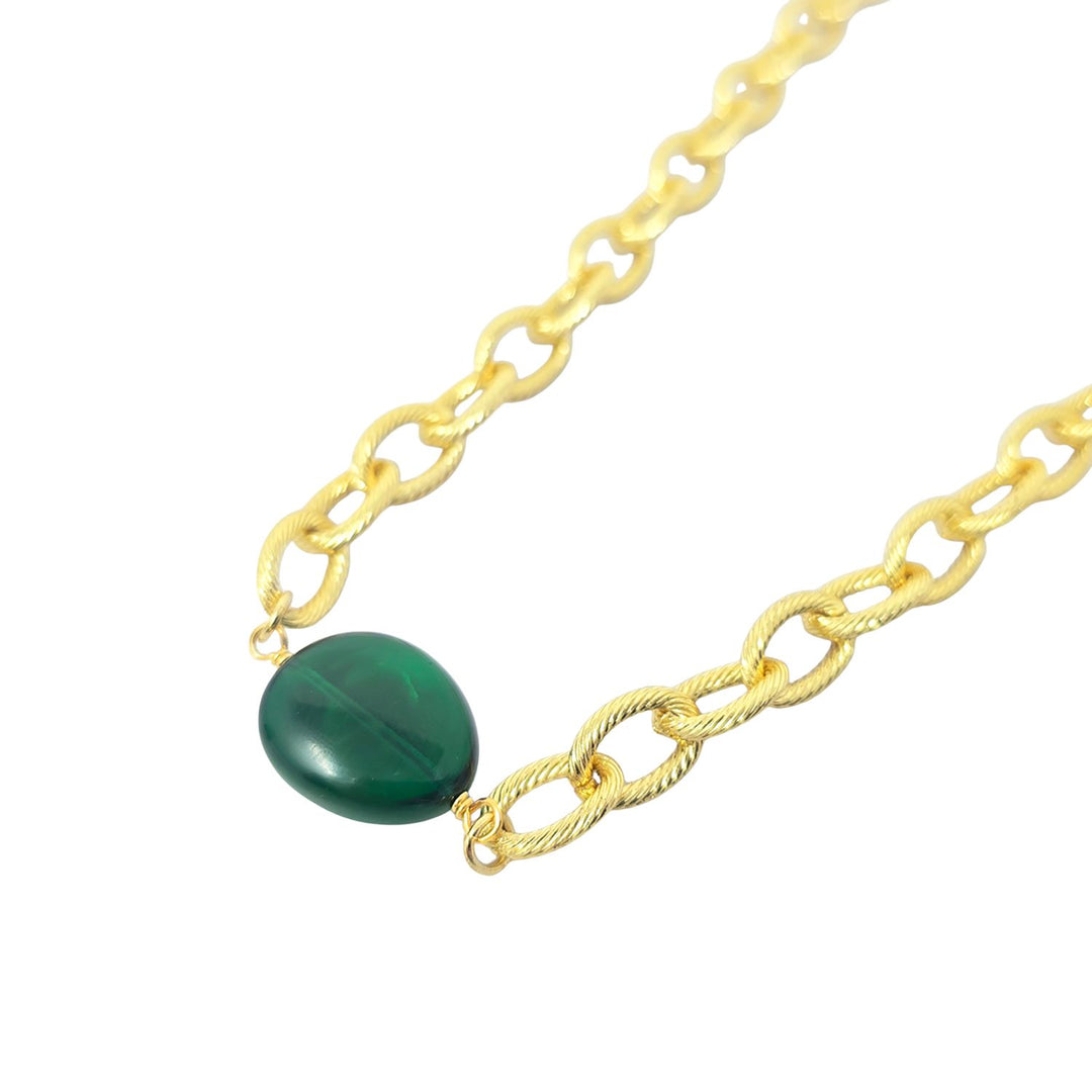 Statement Glass Emerald Paperclip Gold Plated Necklace