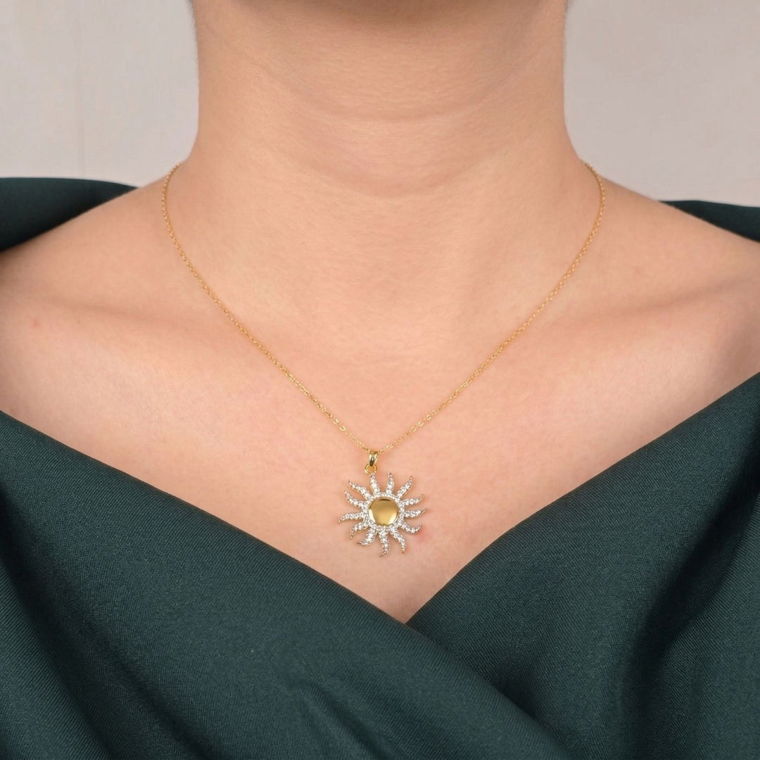 Gold Plated Distant Sun Pendant Charm Necklace