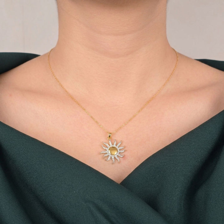 Gold Plated Distant Sun Pendant Charm Necklace
