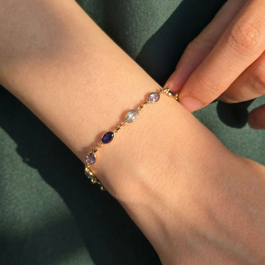 Blue Crystal Multi Gemstone Gold Plated Bracelet