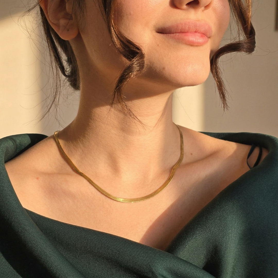 18ct Gold Plated Herringbone Snake Chain Necklace