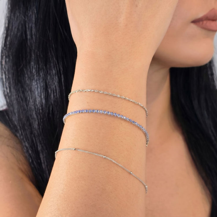 Sterling Silver Aquamarine March Birthstone Tennis Bracelet