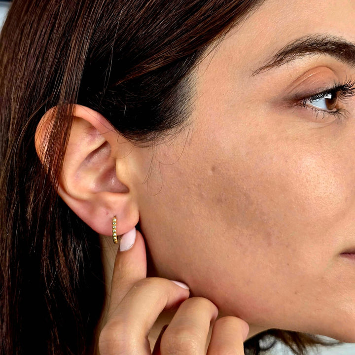 Dainty Beaded Huggie Hoop Gold Plated Earrings