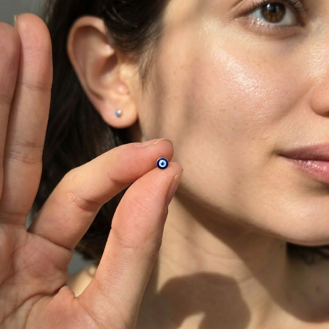 Turkish Evil Eye Nazar Protective Gold Stud Earrings