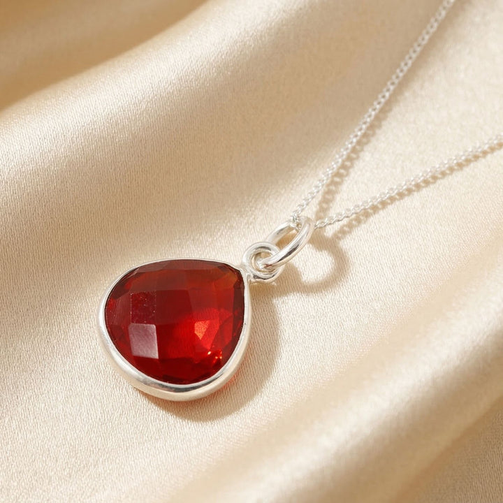 Garnet January Birthstone Silver Pendant Necklace