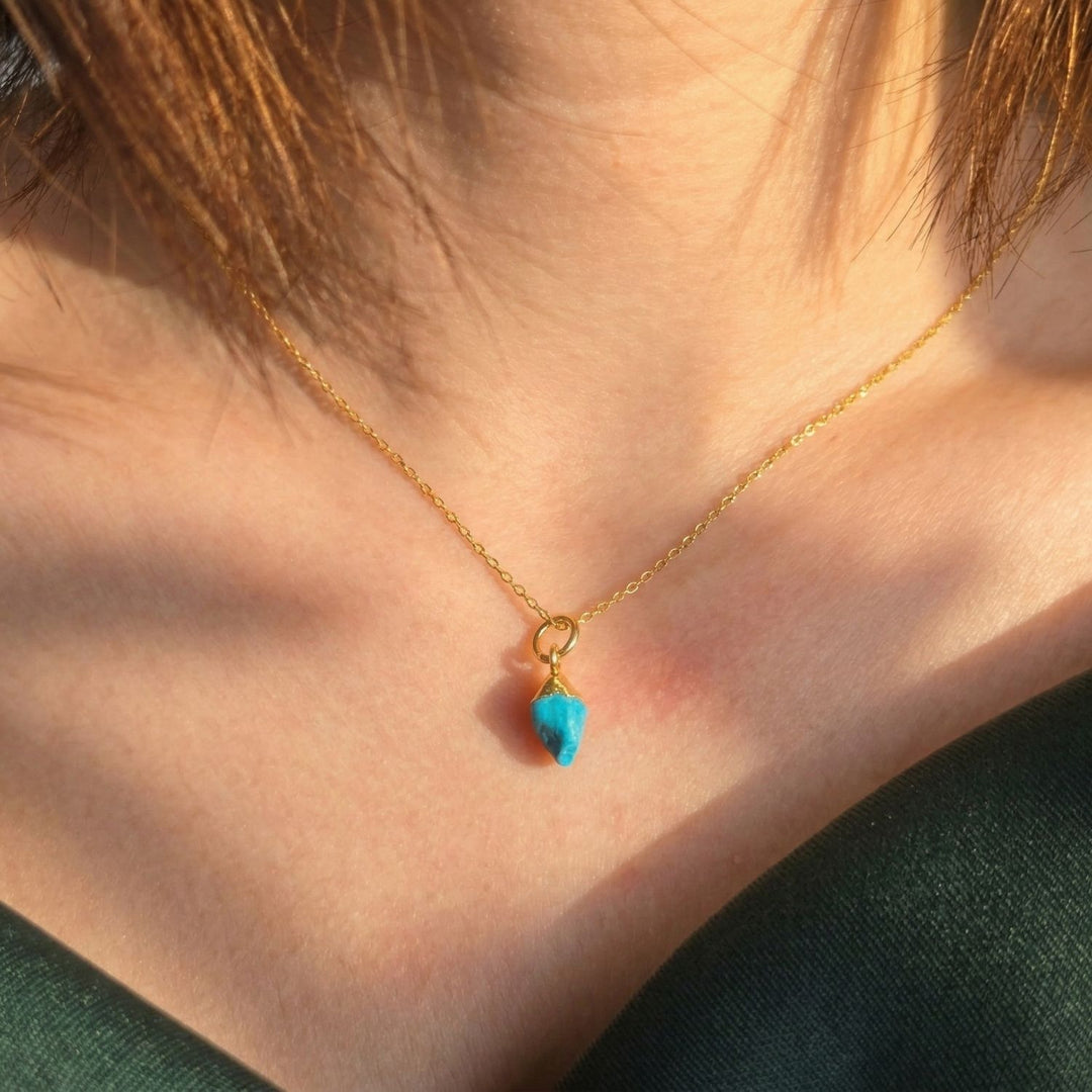 Raw Turquoise December Birthstone Gold Plated Necklace