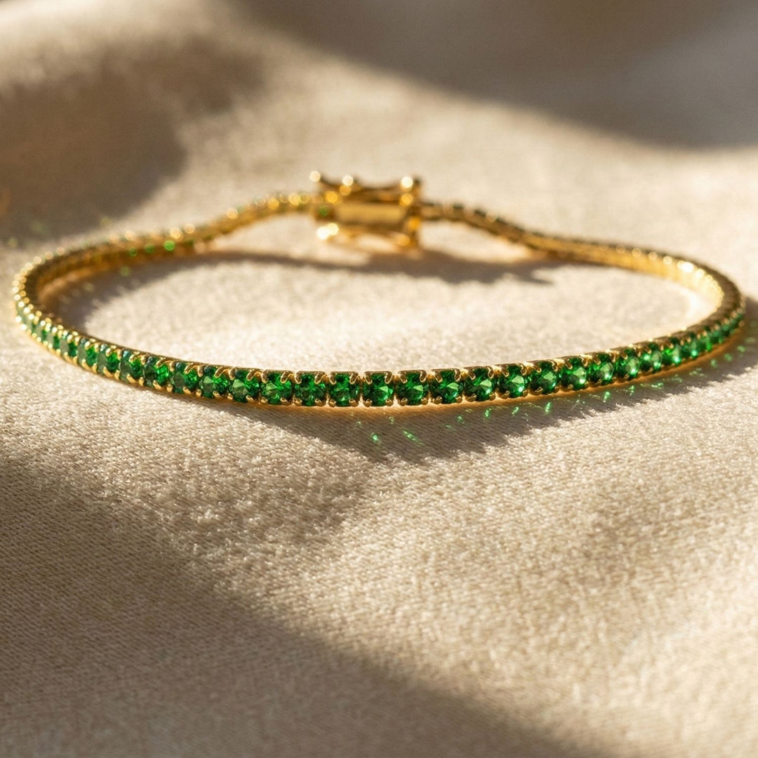 Emerald Gemstone Gold Vermeil Tennis Bracelet