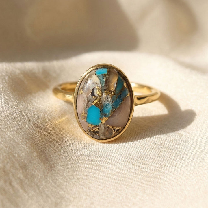 Statement Opal Turquoise Gemstone Gold Vermeil Ring